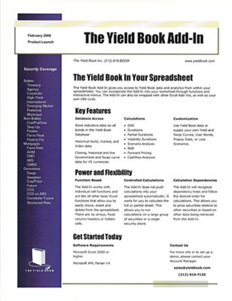 Yield Book in 2006 introduces the Add-In